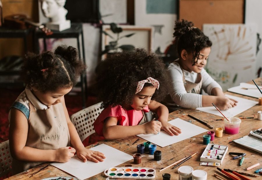 Children working at the craft table