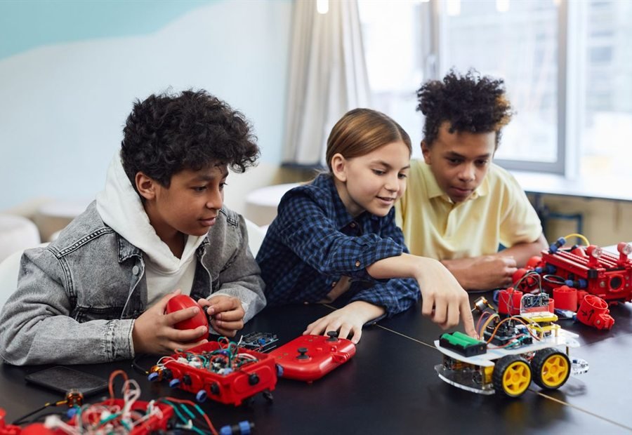 Children playing with toy vehicles together